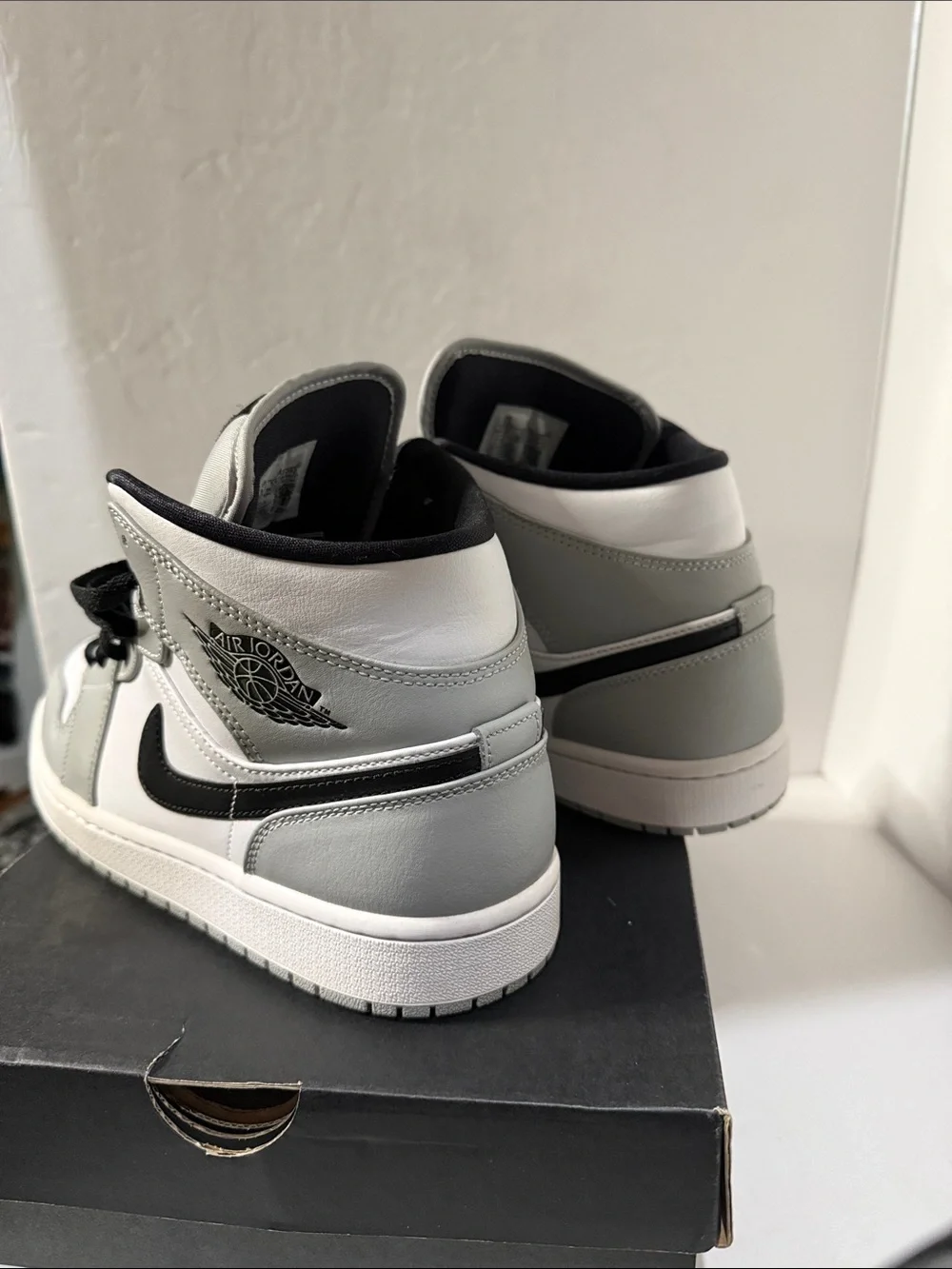 Jordan 1 Mid Light Smoke Sneakers - White, Gray, Black
